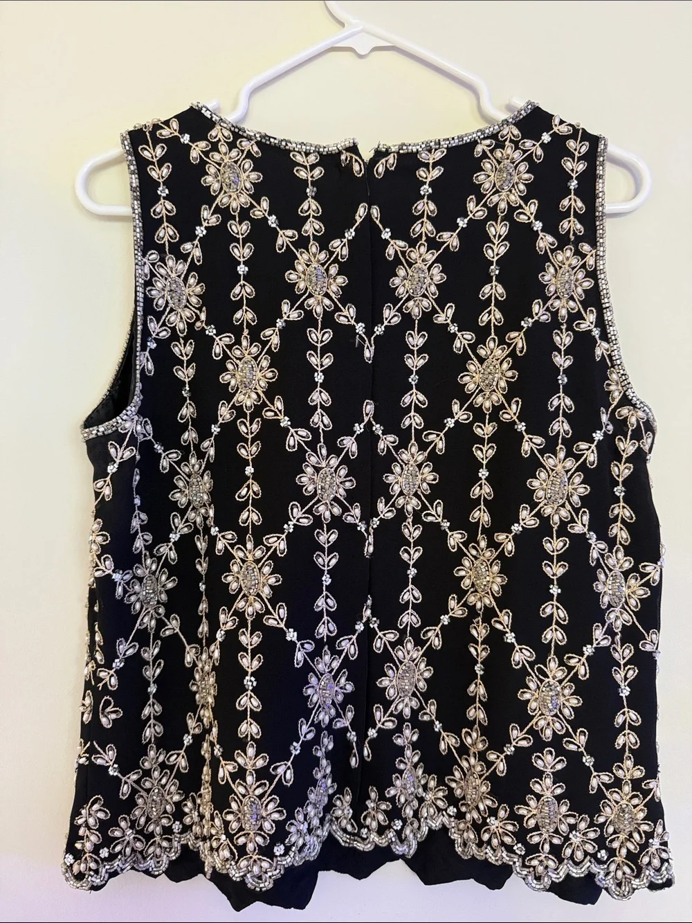 J Kara Black Beaded Floral Sleeveless Tank